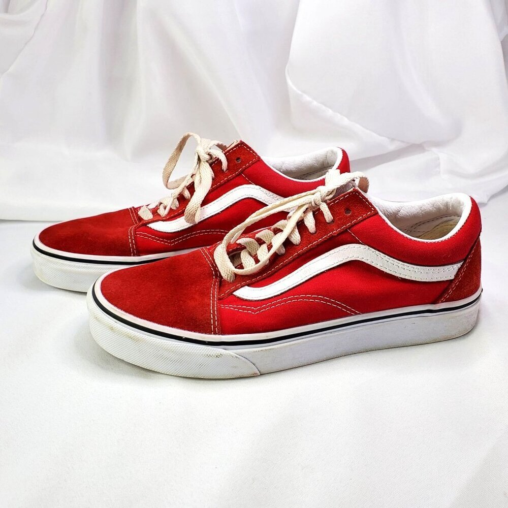 Vans Old Skool Suede Canvas Low-Top Skateboarding Sneakers in Classic Red/White - Picture 7 of 11